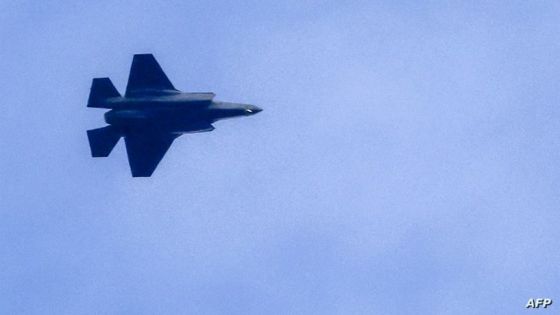 An Israeli air force fighter aircraft flies over the border area with south Lebanon in northern Israel on February 13, 2024 amid ongoing cross-border tensions as fighting continues between Israel and Palestinian Hamas militants in the Gaza Strip. (Photo by Jalaa MAREY / AFP)