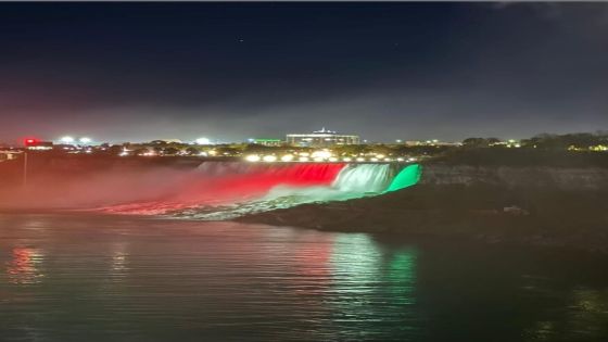 شلالات نياجرا تتزين بألوان العلم الأردني احتفالاً بعيد الاستقلال الـ79