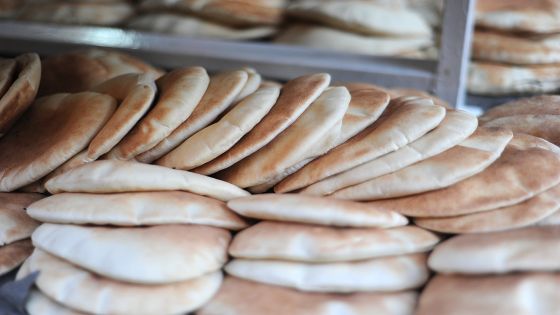 Pita at the souq on Khaled ibn al-Waleed street, in the old city of Nablus, West Bank