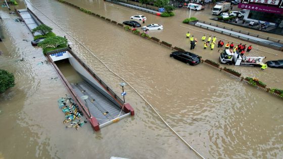 An aerial view shows flooding in Fuzhou after Typhoon Doksuri made landfall and brought heavy rainfall, in Fujian province, China July 29, 2023. cnsphoto via REUTERS ATTENTION EDITORS - THIS IMAGE WAS PROVIDED BY A THIRD PARTY. CHINA OUT.