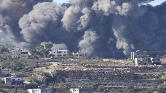 Black smoke rises from an Israeli airstrike on the outskirts of Aita al-Shaab, a Lebanese border village with Israel in south Lebanon, Saturday, Nov. 4, 2023. The Lebanon-Israel border has been the site of regular clashes between Israeli forces on one side and Hezbollah and Palestinian armed groups on the other since the beginning of the Israel-Hamas war. (AP Photo/Hussein Malla)