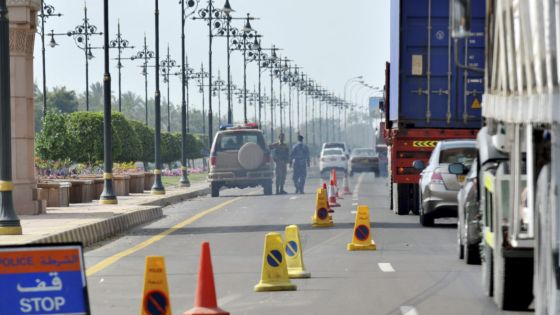 Vehicles line up at a checkpoint monitored by police in Sohar, Oman, April 3, 2011. Omani protesters on Sunday vowed to return to the area where they demonstrated for five weeks in the northeast industrial town of Sohar after security forces moved them out last week. About 400 protesters took to the streets on Friday demanding the release of their colleagues and pressing to be allowed to return to the Globe and Industrial roundabouts from where they were forced out on Tuesday. REUTERS/Said Al Bahri (OMAN - Tags: POLITICS CIVIL UNREST MILITARY)