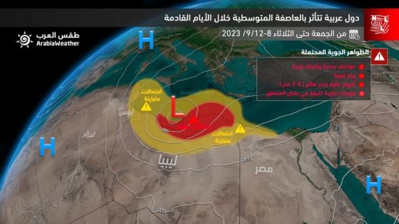 العاصفة المتوسطية دانيال تتحرك بكامل قوتها إلى ليبيا