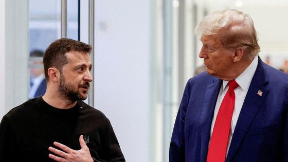 FILE PHOTO: Republican presidential nominee and former U.S. President Donald Trump and Ukraine's President Volodymyr Zelenskiy meet at Trump Tower in New York City, U.S., September 27, 2024. REUTERS/Shannon Stapleton/File Photo