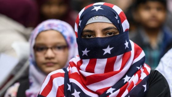 Demonstrators take part in a protest against growing Islamophobia, white supremacy, and anti-immigrant bigotry following the attacks at Christchurch New Zealand on March 24, 2019 at the Time Square in New York City (Photo by Johannes EISELE / AFP)