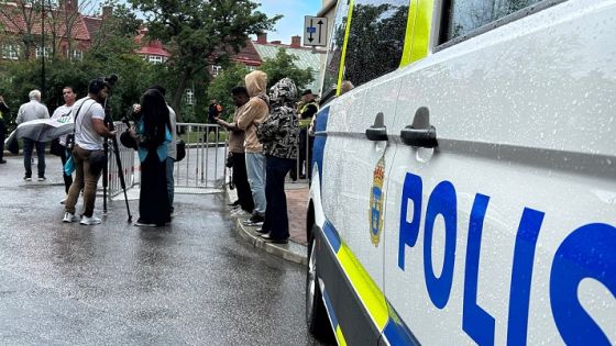 Police stand guard near the Iraqi embassy ahead of a demonstration in Stockholm, Sweden July 20, 2023. REUTERS/Supantha Mukherjee