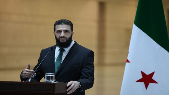 DAMASCUS, SYRIA - DECEMBER 22: Leader of new Syrian administration, Ahmed al Sharaa holds a press conference after meeting with Turkish Foreign Minister Hakan Fidan (not seen) in Damascus, Syria on December 22, 2024. (Photo by Arda Kucukkaya/Anadolu via Getty Images)