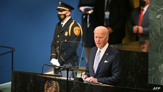 US President Joe Biden addresses the 77th session of the United Nations General Assembly at the UN headquarters in New York City on September 21, 2022. (Photo by MANDEL NGAN / AFP)