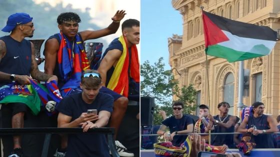 لامين جمال يغضب إسرائيل في احتفالات برشلونة والسبب علم فلسطين