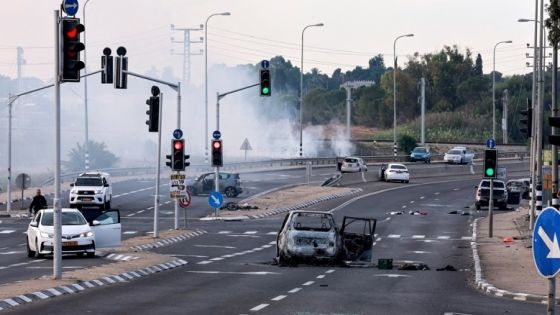 A view of a junction shows the aftermath of a mass-infiltration by Hamas gunmen from the Gaza Strip, in the Sderot area, southern Israel October 7, 2023. REUTERS/Ammar Awad