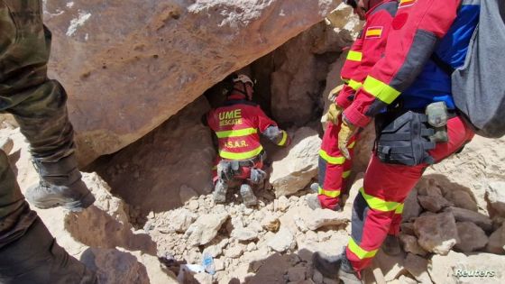 Rescue personnel of Spain's Military Emergency Unit (UME) work on rescue operations in the aftermath of a deadly earthquake, in Anougal, Morocco, September 11, 2023 in this handout image. Spanish Emergency Military Unit (UME)/Reuters TV/Handout via REUTERS THIS IMAGE HAS BEEN SUPPLIED BY A THIRD PARTY.