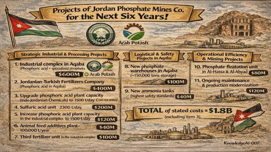 مشاريع شركة مناجم الفوسفات الأردنية للسنوات الست المقبلة – العقبة ومحاور التوسّع الصناعي
