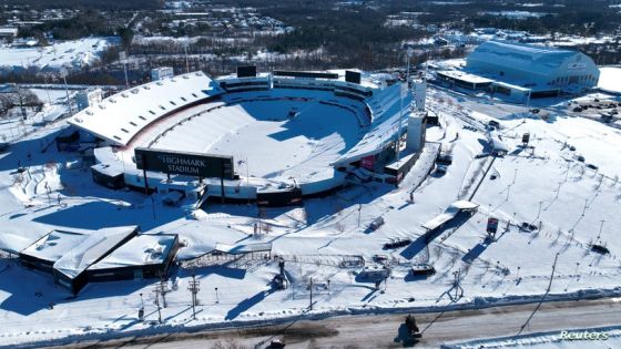 The Buffalo Bills' NFL team's Highmark Stadium is covered in snow after a recent storm in Orchard Park, New York, U.S. November 21, 2022. REUTERS/Drone Base