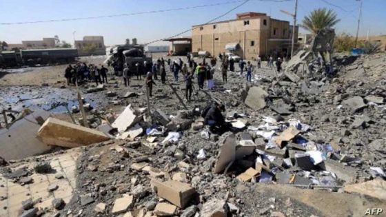 This picture taken on December 21, 2021 shows a general view of destruction following a reported air strike by the Saudi-led coalition targeting the Huthi rebel-held Yemeni capital's Sanaa International Airport. (Photo by MOHAMMED HUWAIS / AFP)