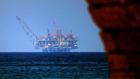 A view of the platform of the Leviathan natural gas field in the Mediterranean Sea is pictured from the Israeli northern coastal town of Caesarea, on August 29, 2022. (Photo by JACK GUEZ / AFP) (Photo by JACK GUEZ/AFP via Getty Images)