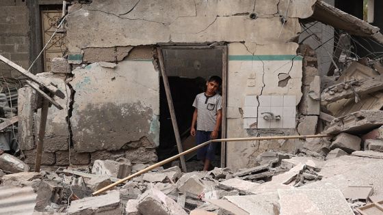 A Palestinian child stands amid the debris of a house destroyed by overnight Israeli bombardment in Rafah in the southern Gaza Strip on April 27, 2024, as the conflict between Israel and the militant group Hamas continues. (Photo by AFP)