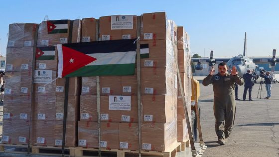 A view shows boxes of humanitarian aid and supplies from Jordan Hashemite Charity Organization destined for Gaza, in Amman, Jordan October 12, 2023. REUTERS/Jehad Shelbak