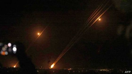 Rockets are launched towards Israel from Rafah, in the southern Gaza Strip, early on May 12, 2021. - Palestinian militants Hamas said on May 12 that they had fired more than 200 rockets into Israel, in retaliation for strikes on a tower block in the Israeli-blockaded enclave of Gaza, which they control. (Photo by SAID KHATIB / AFP)