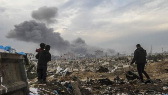 (250105) -- GAZA, Jan. 5, 2025 (Xinhua) -- Smoke rises after the Israeli army attacked a residential square in al-Rimal neighborhood in Gaza city, Jan. 4, 2025. The Hamas-run Gaza media office said on Saturday evening that the Israeli army carried out 94 airstrikes and shelling on the Gaza Strip over the past 72 hours, killing 184 people. (Photo by Mahmoud Zaki/Xinhua)