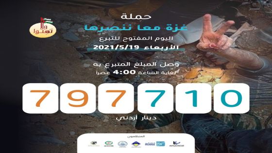 حملة “غزة معا ننصرها” تكسر حاجز المليون دينار حتى السادسة والنصف مساء