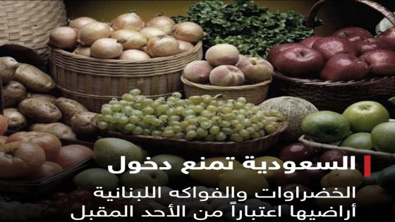 السعودية تمنع دخول الخضراوات والفواكه اللبنانية أراضيها اعتباراً من الأحد المقبل