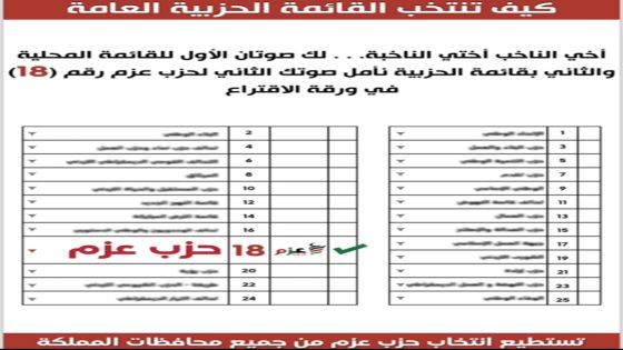 عزم يطلق برشور للتصويت للقائمة العامة لحزب عزم