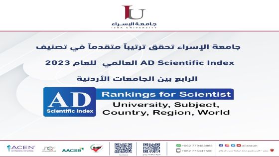 جامعة الاسراء تحقق ترتيباً متقدماً في تصنيف AD Scientific Index العالمي للعام 2023