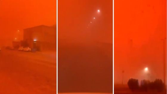عاصفة الحمراء تحول نهار عرعر السعودية إلى ليل