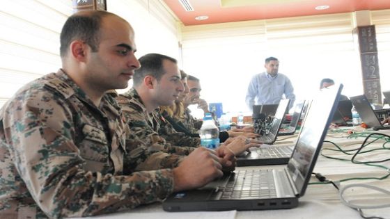 Service members with the Jordanian Armed Forces participate in the cyber security training course, April 16 at the JAF Hotel in Amman, Jordan. The course was a part of Eager Lion 2018, a bilateral training exercise between Jordanian and American forces.