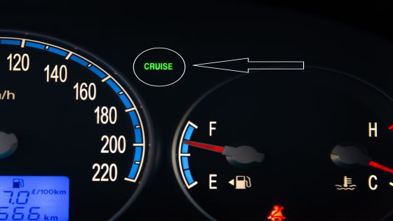 Close up of the cruise control light of a modern SUV