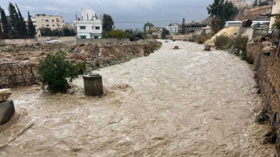 ارتفاع منسوب المياه وجريان قوي لسيل الزرقاء