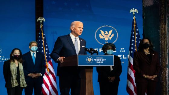 WILMINGTON, DE November 24, 2020: President- elect Joe Biden introduces his cabinet member nominees at the Queen in Wilmington, DE on November 24, 2020. The President- elect along with Vice President- elect Kamala D. Harris introduced Antony Blinken for Secretary of State, Alejandro Mayorkas for Secretary of Homeland Security, Avril Haines for Director of National Intelligence, Linda Thomas-Greenfield for U.S. Ambassador to the United Nations, Jake Sullivan as National Security Adviser, and John Kerry as Special Presidential Envoy for Climate. (Photo by Demetrius Freeman/The Washington Post via Getty Images)