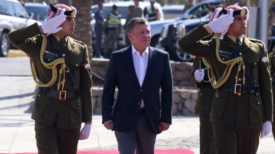 AQABA, JORDAN - JANUARY 23: Jordans King Abdullah II, center, reviews an honor guard during a ceremony marking the 100th anniversary of the Great Arab Revolt against the regions ruling Ottoman Turks, January 23, 2016 in the southern city of Aqaba, Jordan. Upon a directive by the King, Great Arab revolt centennial celebrations will be held countrywide throughout 2016 at both popular and official levels. (Photo by Raad Adayleh-Pool/Getty Images)