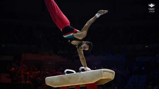 Jordania's Ahmad Abu Al Soud competes during the Men's Pommel Horse final at the World Gymnastics Championships in Liverpool, northern England on November 5, 2022. - RESTRICTED TO EDITORIAL USE - PUBLICATION OF SEQUENCES IN EXCESS OF 5 IMAGES/SECOND IS PROHIBITED (Photo by Paul ELLIS / AFP) / RESTRICTED TO EDITORIAL USE - PUBLICATION OF SEQUENCES IN EXCESS OF 5 IMAGES/SECOND IS PROHIBITED (Photo by PAUL ELLIS/AFP via Getty Images)