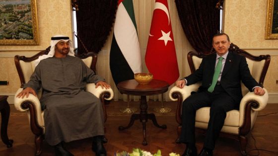 Abu Dhabi's Crown Prince Sheikh Mohammed bin Zayed Al Nahyan (L) meets with Turkey's Prime Minister Recep Tayyip Erdogan in Ankara on February 28, 2012. AFP PHOTO/POOL/Umit Bektas (Photo by UMIT BEKTAS / POOL / AFP)
