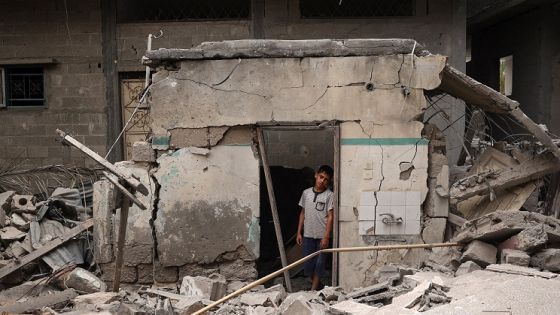 A Palestinian child stands amid the debris of a house destroyed by overnight Israeli bombardment in Rafah in the southern Gaza Strip on April 27, 2024, as the conflict between Israel and the militant group Hamas continues. (Photo by AFP)