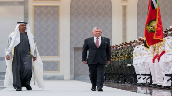 ABU DHABI, UNITED ARAB EMIRATES - February 25, 2022: HH Sheikh Mohamed bin Zayed Al Nahyan, Crown Prince of Abu Dhabi and Deputy Supreme Commander of the UAE Armed Forces (L) and HM King Abdullah II, King of Jordan (2nd L), inspect UAE honor guard, during a reception, at the Presidential Airport. ( Mohamed Al Hammadi / Ministry of Presidential Affairs )
---