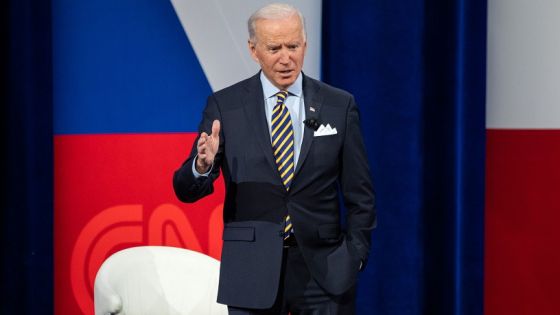 US President Joe Biden participates in a CNN town hall at the Pabst Theater in Milwaukee, Wisconsin, February 16, 2021. (Photo by SAUL LOEB / AFP) (Photo by SAUL LOEB/AFP via Getty Images)