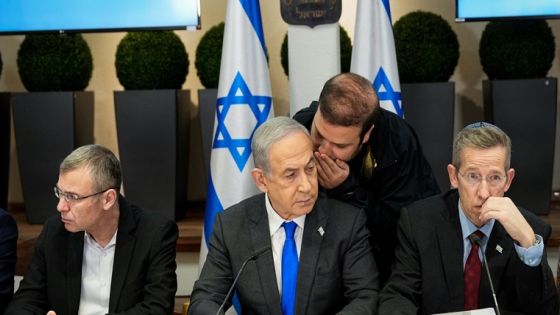 Israeli Prime Minister Benjamin Netanyahu chairs a cabinet meeting at the Kirya military base, which houses the Israeli Ministry of Defence, in Tel Aviv, Israel, December 24, 2023. Ohad Zwigenberg/Pool via REUTERS