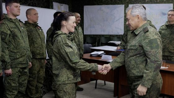 Russia's Defence Minister Sergei Shoigu awards service members during what the defence ministry said to be an inspection of a forward command post of Russian armed forces deployed in Ukraine, at an unknown location in the course of Russia-Ukraine conflict, in this handout image published March 4, 2023. Russian Defence Ministry/Handout via REUTERS ATTENTION EDITORS - THIS IMAGE WAS PROVIDED BY A THIRD PARTY. NO RESALES. NO ARCHIVES. MANDATORY CREDIT.