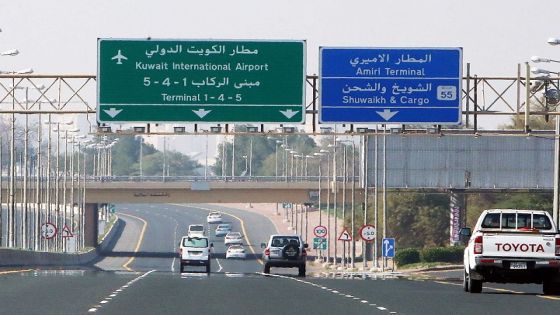 Cars advance of a main road leading to Kuwait international airport, in Kuwait City on January 3, 2021, as the country reopens the airport after a 12-day closure to stem the spread of the COVID-19 pandemic. (Photo by - / AFP)