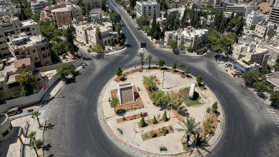 This picture taken on August 28, 2020 shows a view of an empty roundabout during a COVID-19 coronavirus pandemic curfew in the centre of Jordan's capital Amman. - Jordan on August 28 started imposing a full curfew in Amman and Zarqa, 23 kilometres north-east of the capital, after a hike in the number of coronavirus cases. The country also cancelled the 2020 edition of the annual Jerash Festival of Culture and Arts. (Photo by Khalil MAZRAAWI / AFP) (Photo by KHALIL MAZRAAWI/AFP via Getty Images)