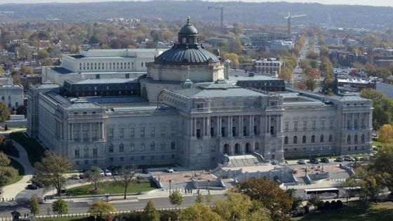 Mandatory Credit: Photo by REX/Shutterstock (7439175ah)
The Thomas Jefferson Building of the Library of Congress can be seen from the top of the recently restored US Capitol dome
US Capitol dome restoration, Wahington DC, USA - 15 Nov 2016