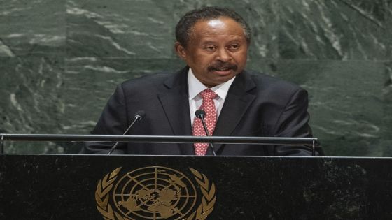 Sudan's Prime Minister Abdalla Hamdok addresses the 74th session of the United Nations General Assembly at the U.N. headquarters Friday, Sept. 27, 2019. (AP Photo/Kevin Hagen)