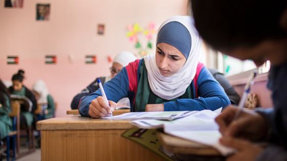 Amman, Jordan - April 03: Teaching at the school bilayer Al Quds , Amman. There Jordanian and Syrian children are taught in separate layers on April 03, 2016 in Amman, Jordan. (Photo by Thomas Imo/Photothek via Getty Images)