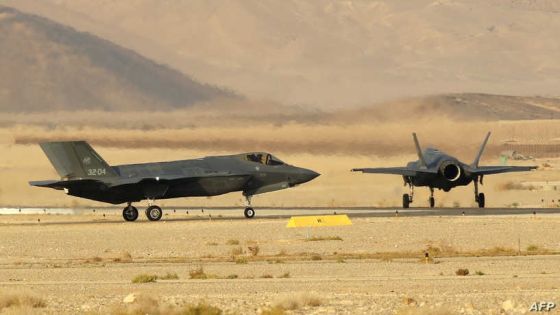 Italian F-35 fighter jets take part in the "Blue Flag" multinational aerial exercise at the Ovda air force base, north of the Israeli city of Eilat, on November 11, 2019. (Photo by JACK GUEZ / AFP)