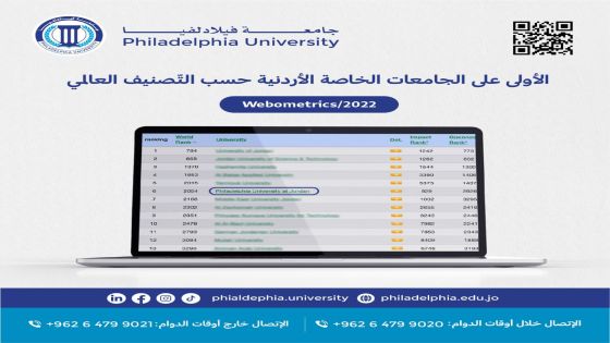 فيلادلفيا الأولى بين الجامعات الأردنية الخاصة حسب تصنيف ويبومتركس الإسباني