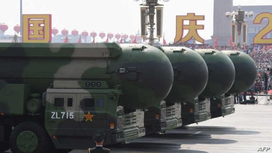 China's DF-41 nuclear-capable intercontinental ballistic missiles are seen during a military parade at Tiananmen Square in Beijing on October 1, 2019, to mark the 70th anniversary of the founding of the People's Republic of China. (Photo by GREG BAKER / AFP)