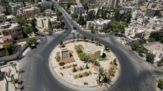 This picture taken on August 28, 2020 shows a view of an empty roundabout during a COVID-19 coronavirus pandemic curfew in the centre of Jordan's capital Amman. - Jordan on August 28 started imposing a full curfew in Amman and Zarqa, 23 kilometres north-east of the capital, after a hike in the number of coronavirus cases. The country also cancelled the 2020 edition of the annual Jerash Festival of Culture and Arts. (Photo by Khalil MAZRAAWI / AFP) (Photo by KHALIL MAZRAAWI/AFP via Getty Images)