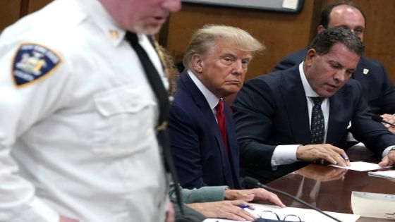 Former U.S. President Donald Trump appears in court for an arraignment on charges stemming from his indictment by a Manhattan grand jury following a probe into hush money paid to porn star Stormy Daniels, in New York City, U.S., April 4, 2023. REUTERS/Timothy A. Clary/Pool